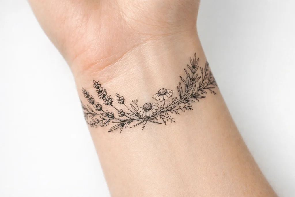 10. Botanical and Herb Wrap Around Wrist Tattoos