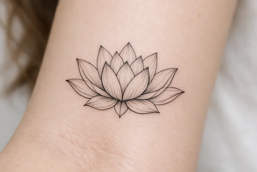 11. Fine Line Lotus Tattoo