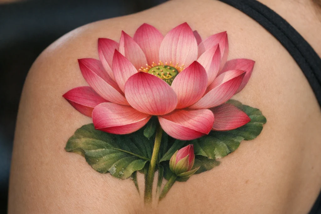 12. Pink Lotus Tattoo