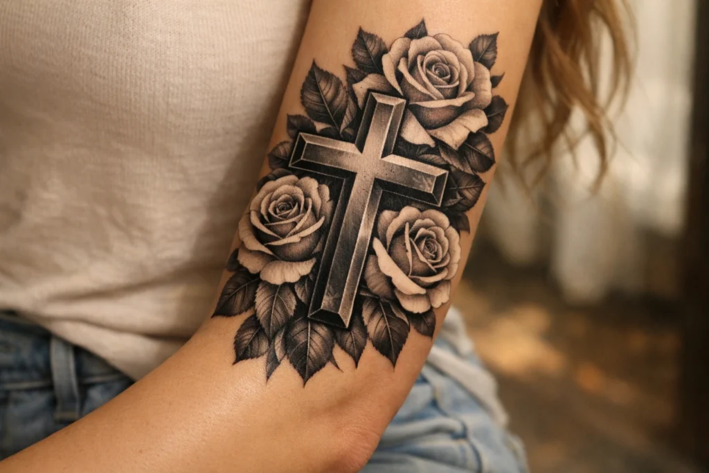 13 The Cross with Roses on the Forearm