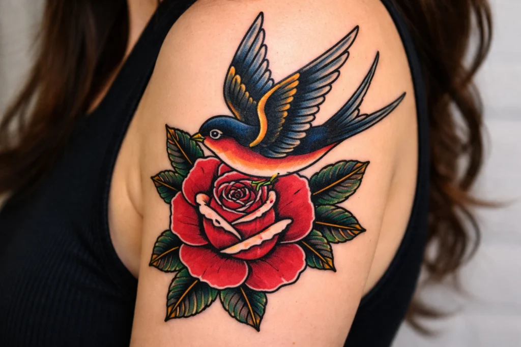 13. Swallow and Rose Combination