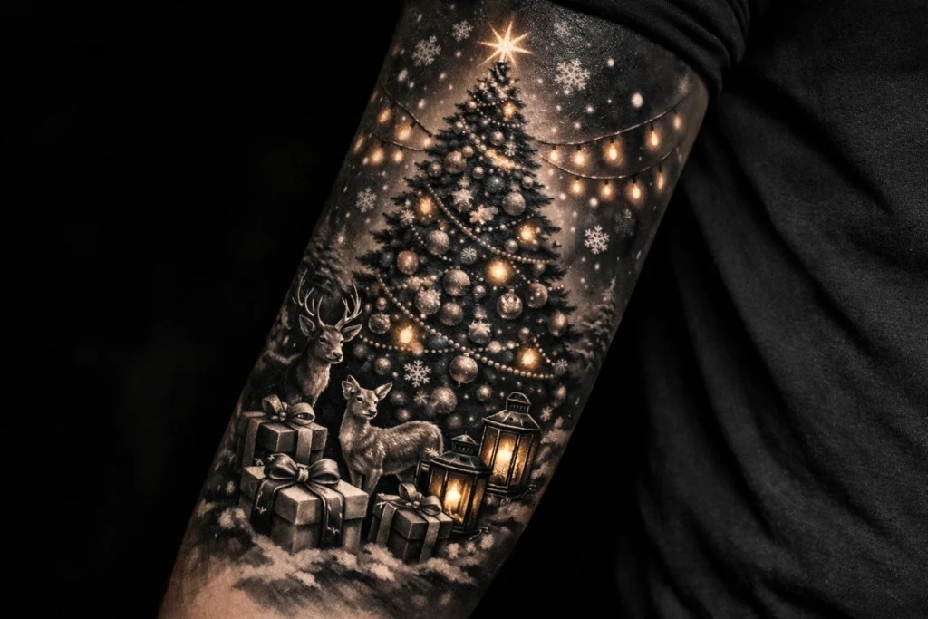 14. Christmas Tree Sleeve or Forearm Scene