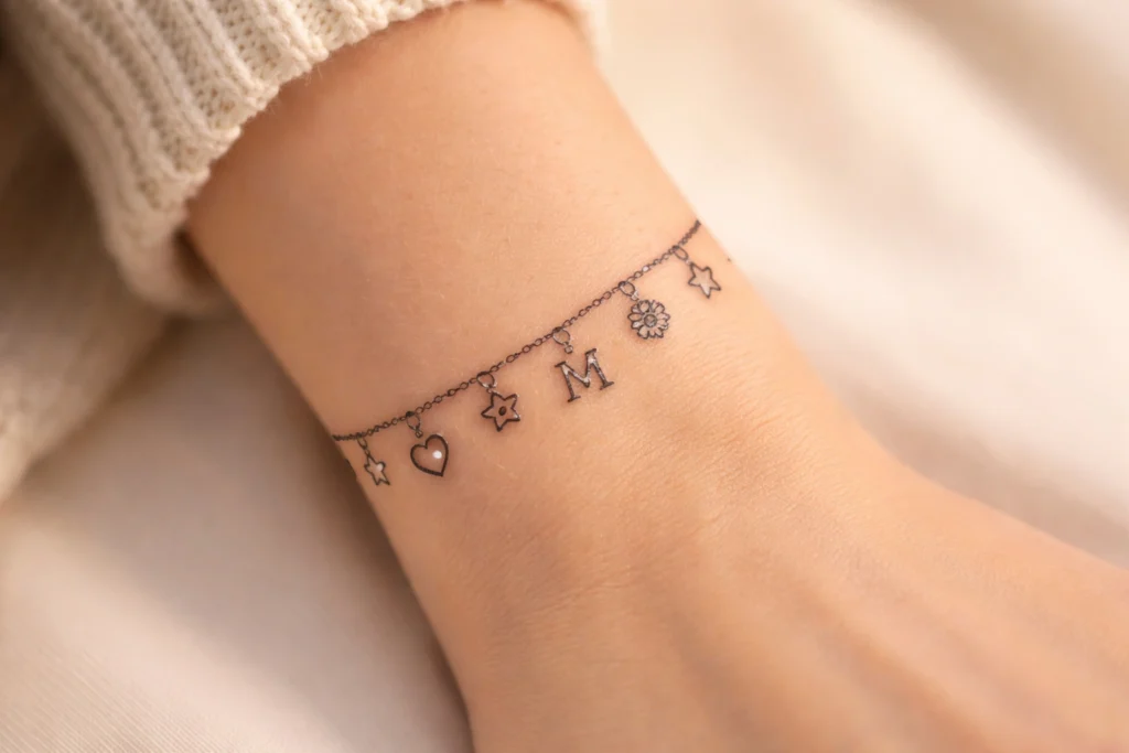 14. Personalized Charm Bracelet Tattoos