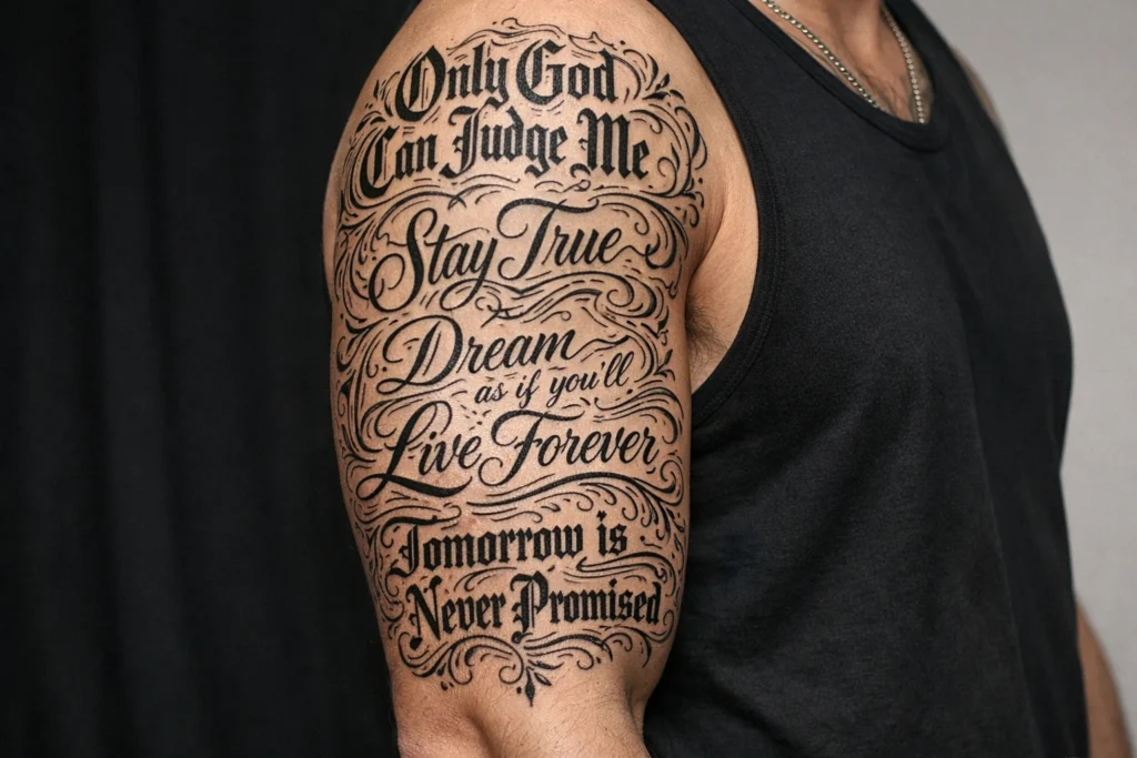 15. Lettering and Script Half Sleeve