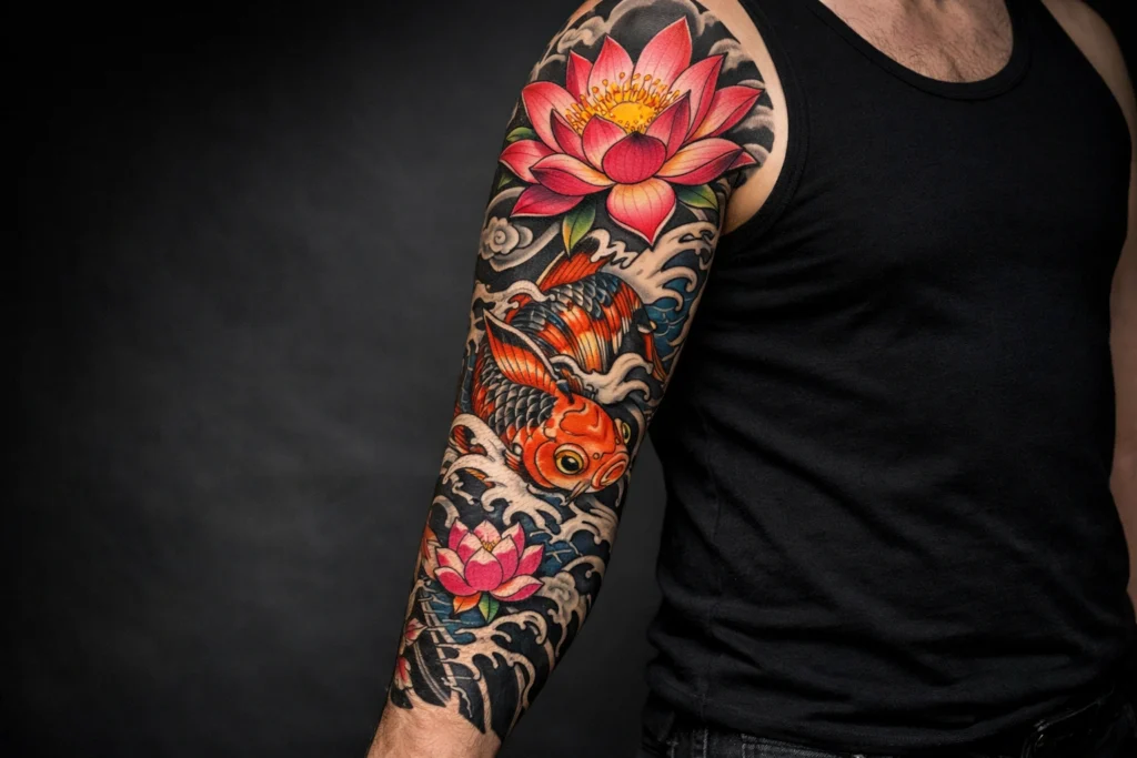 16. Lotus Sleeve Tattoo