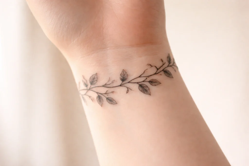 2. Vine and Leaf Wrist Cuff Tattoos