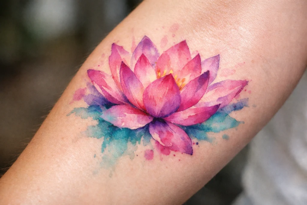 3. Watercolor Lotus Tattoo