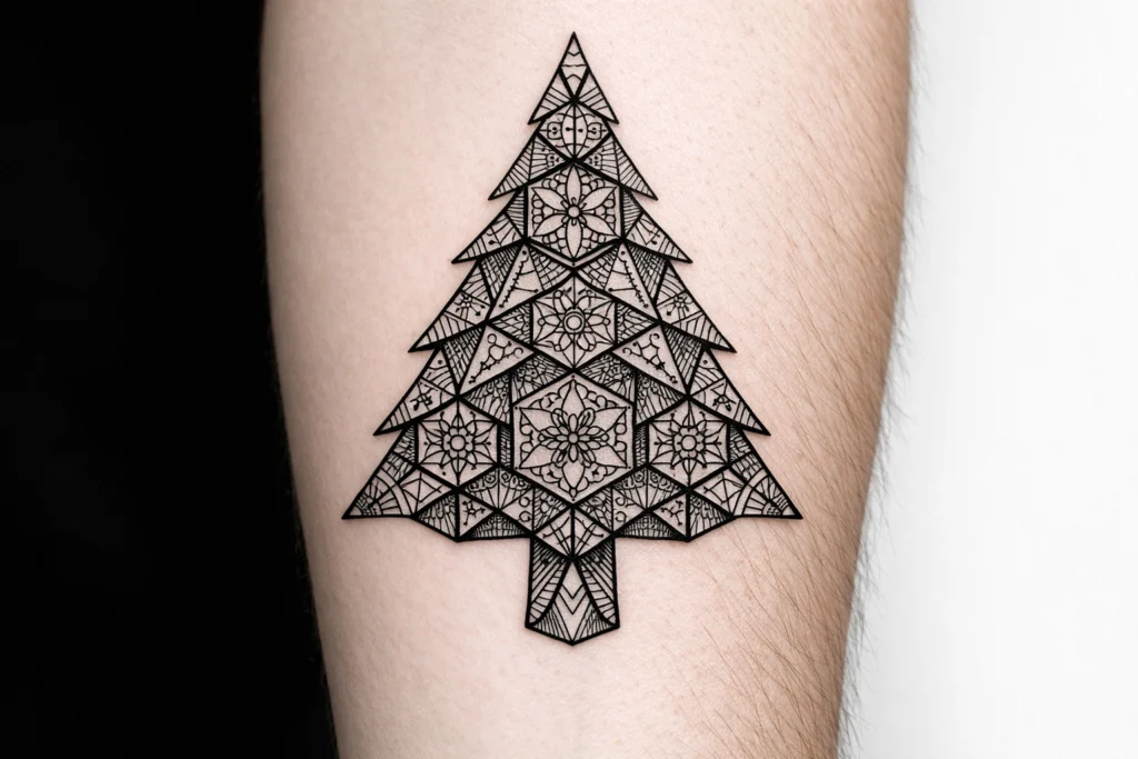 5. Geometric Christmas Tree Tattoo