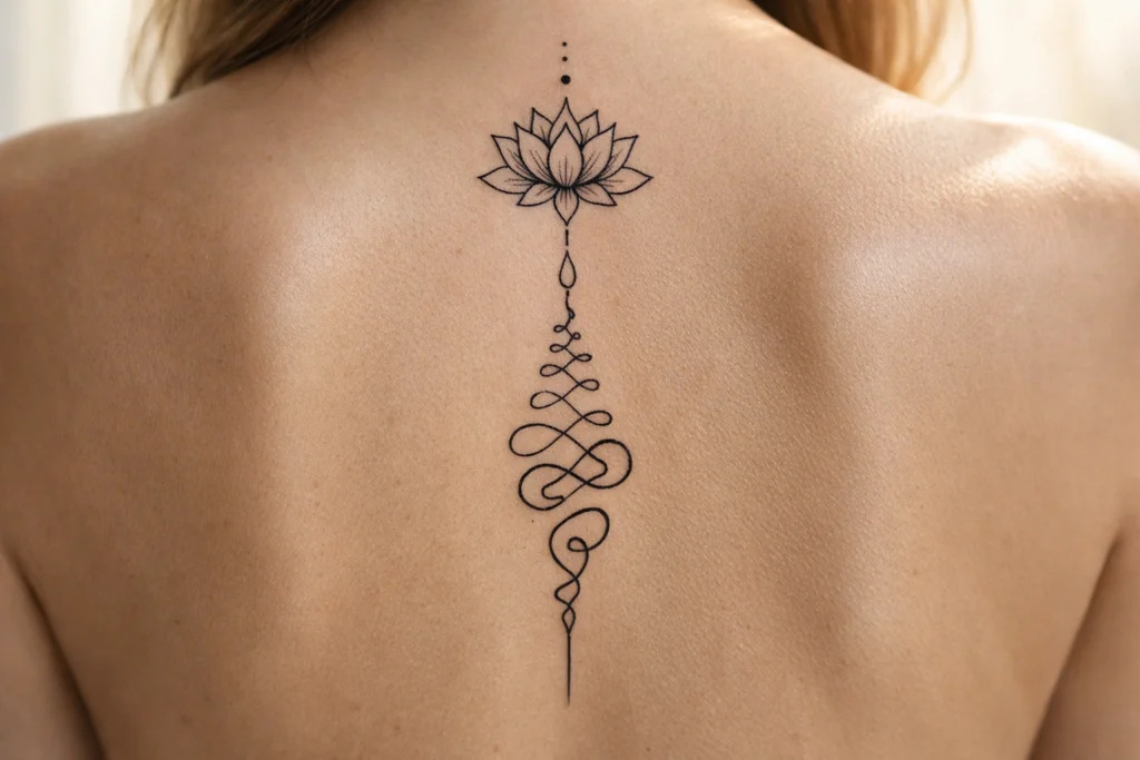 6. Unalome Lotus Tattoo