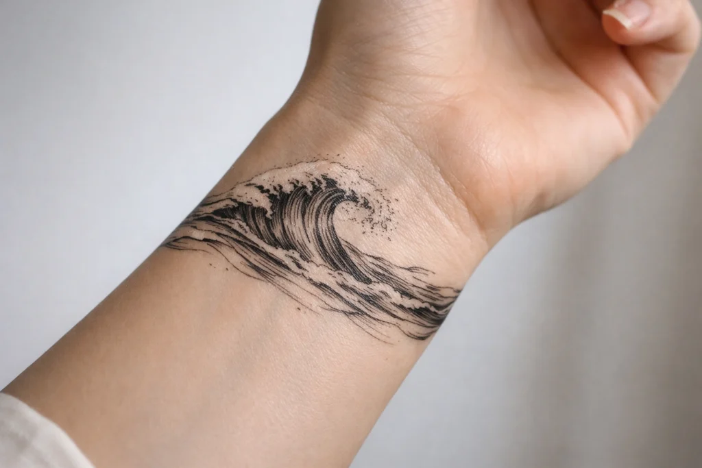 6. Wave and Ocean Wrap Around Wrist Tattoos