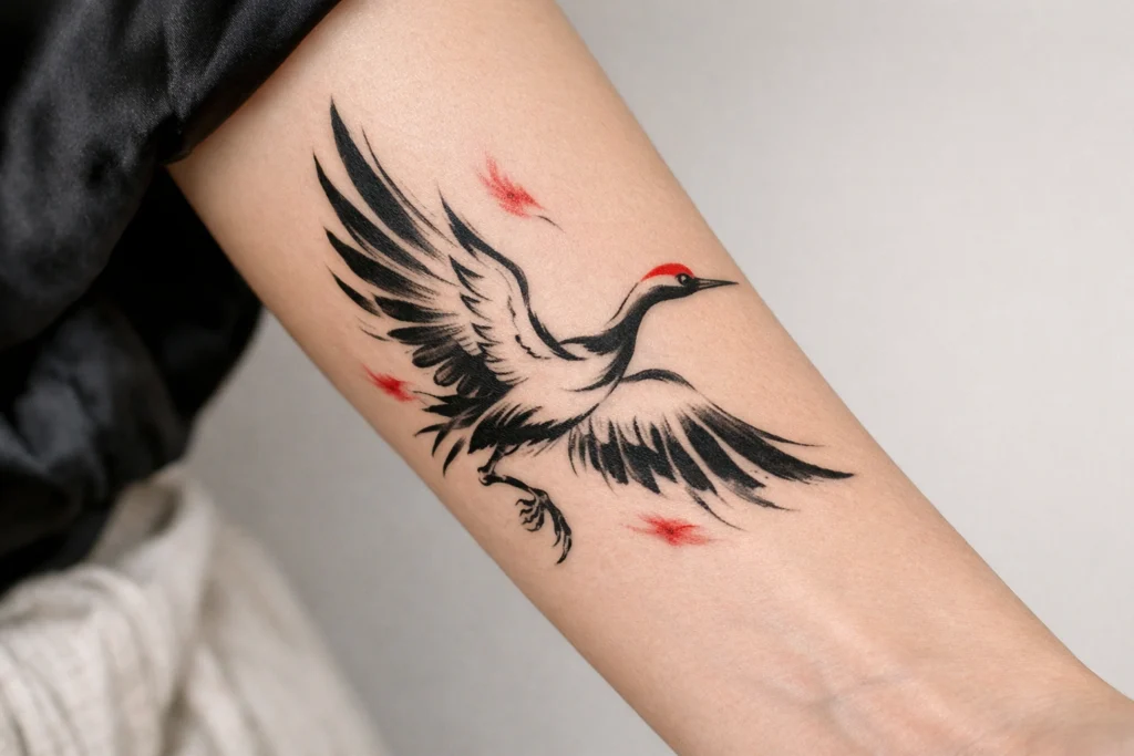 7. Crane in Japanese Style