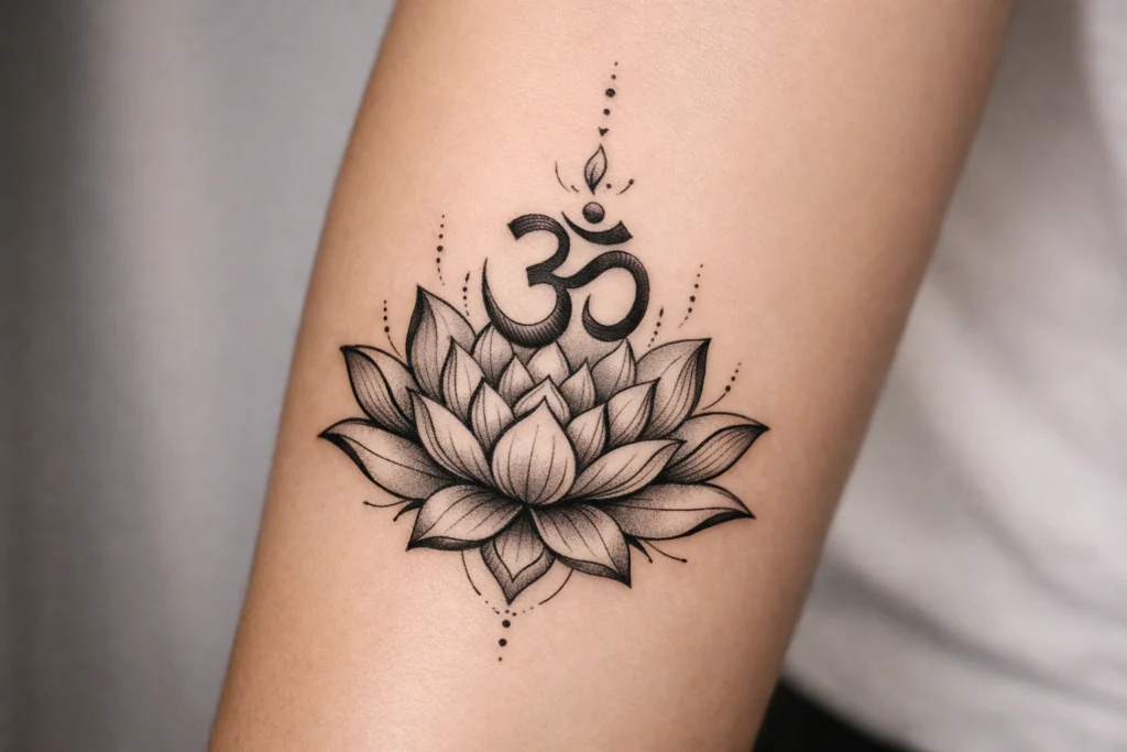 7. Lotus with Om Symbol Tattoo