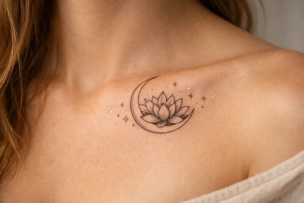 9. Lotus and Crescent Moon Tattoo