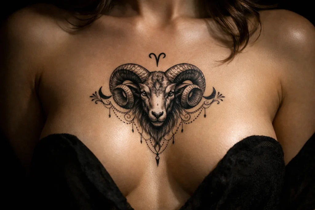 Aries Chest and Sternum Tattoos