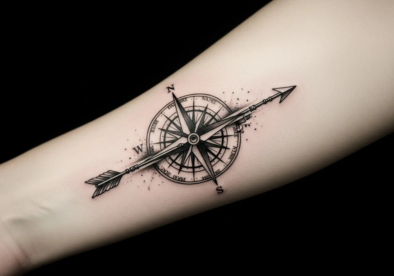 Arrow and Compass Combination Tattoos