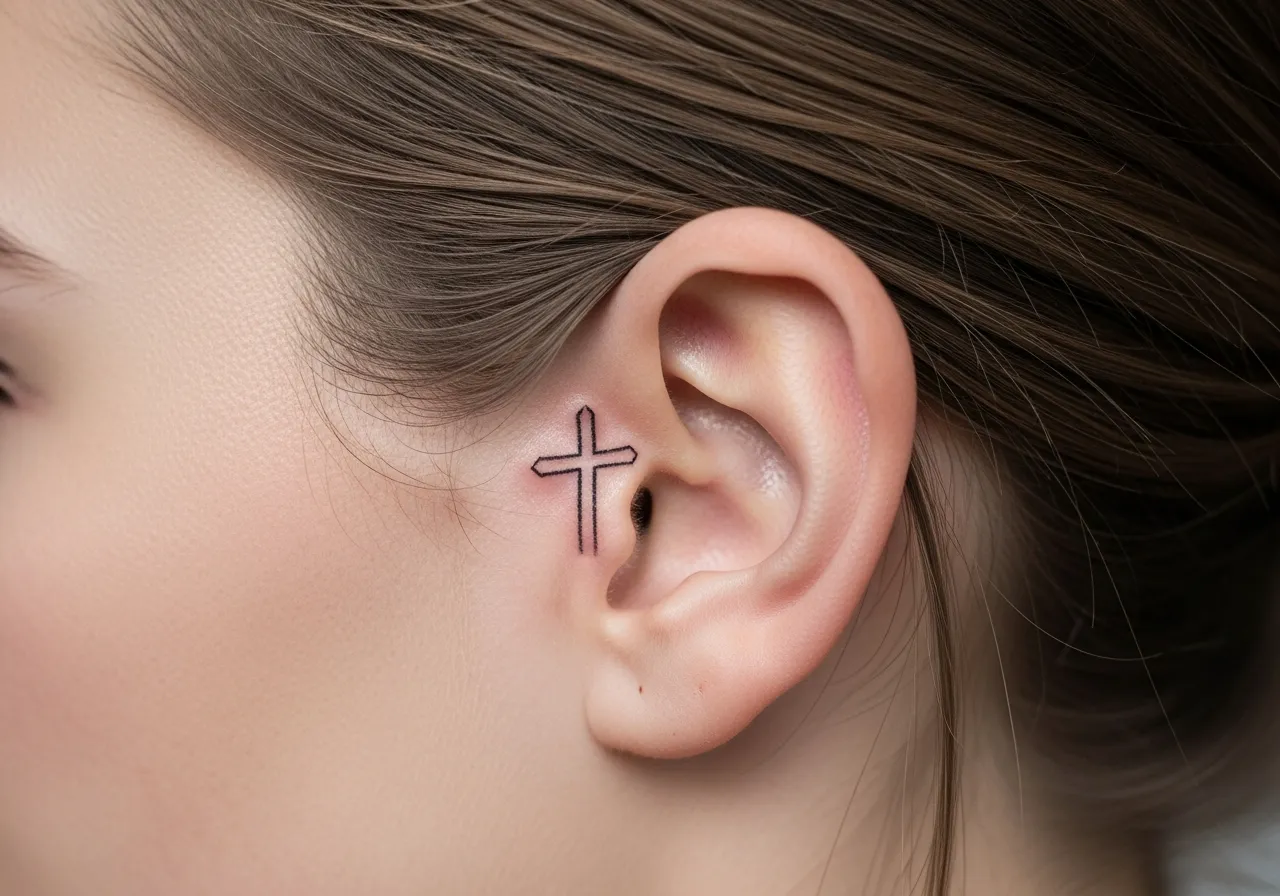 Ear Cross Tattoo Placement