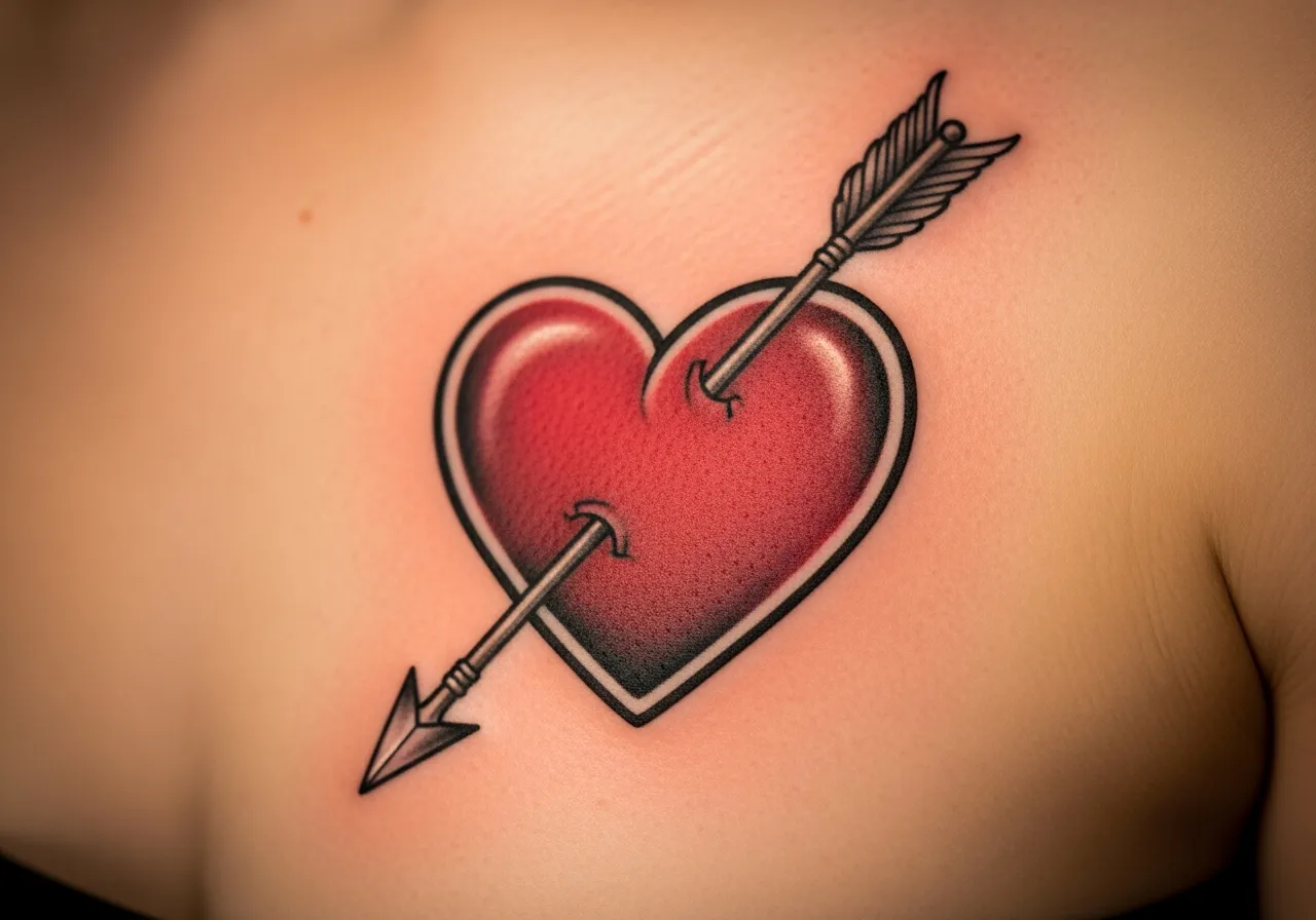Cupid's Arrow and Heart Tattoos