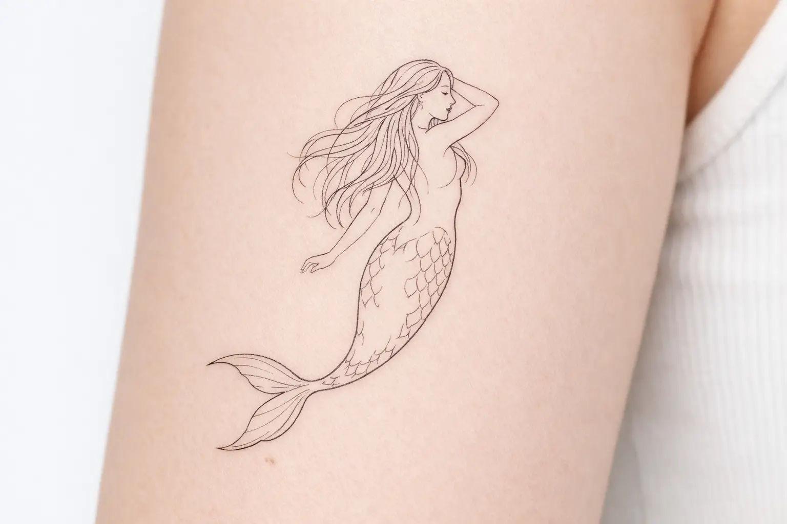 Fine Line Mermaid Tattoo
