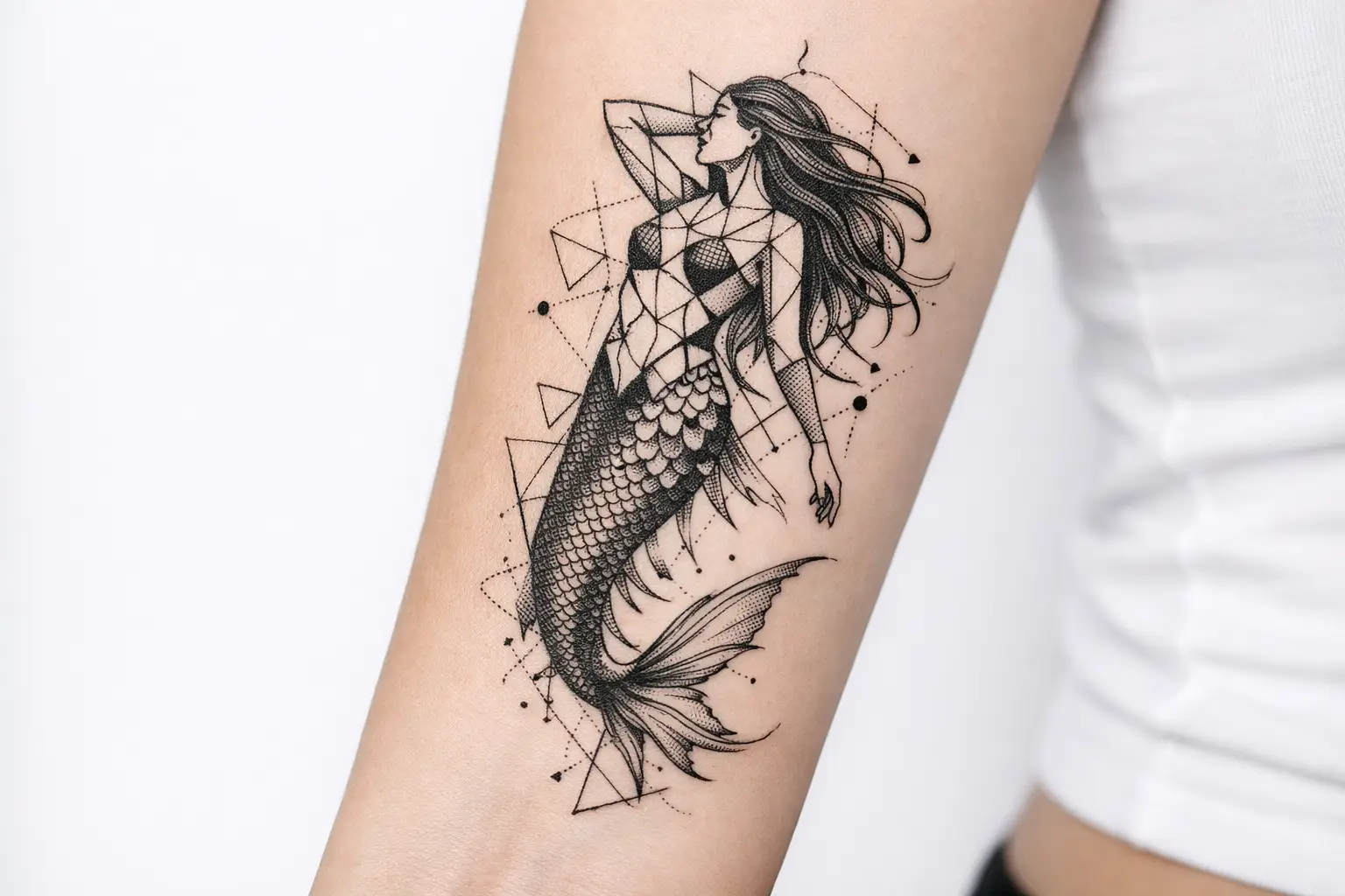Geometric Mermaid Tattoo