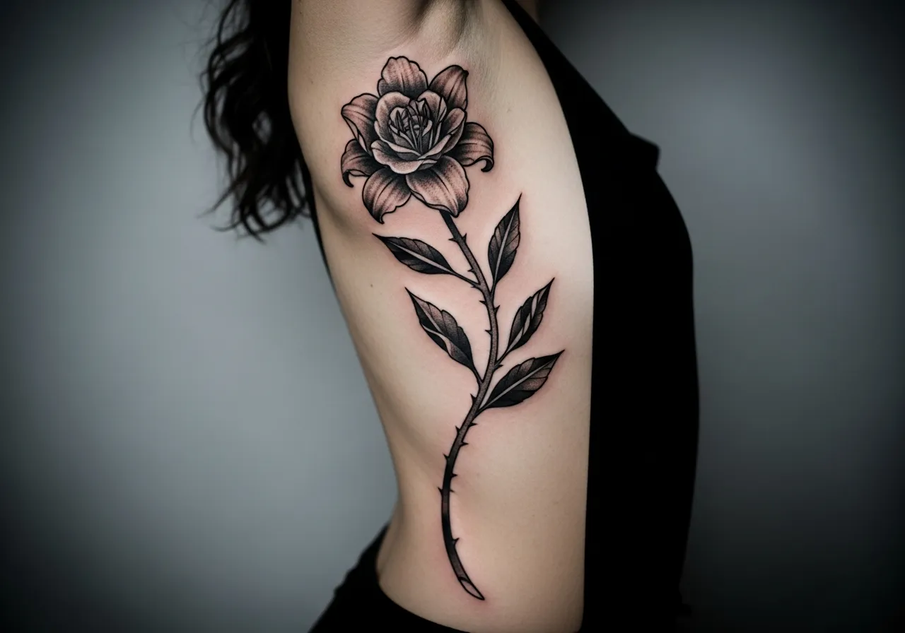 Gothic Floral Rib Tattoos