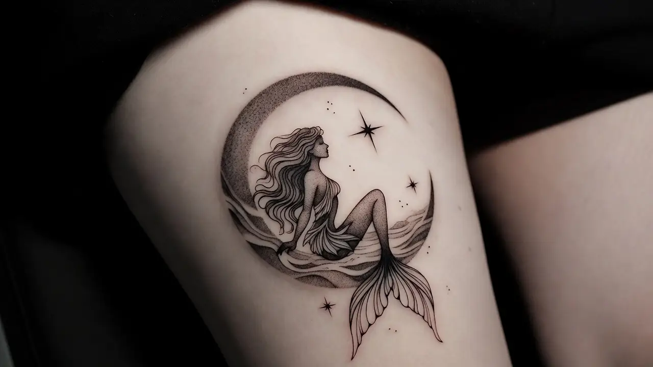 Mermaid and Moon Tattoo