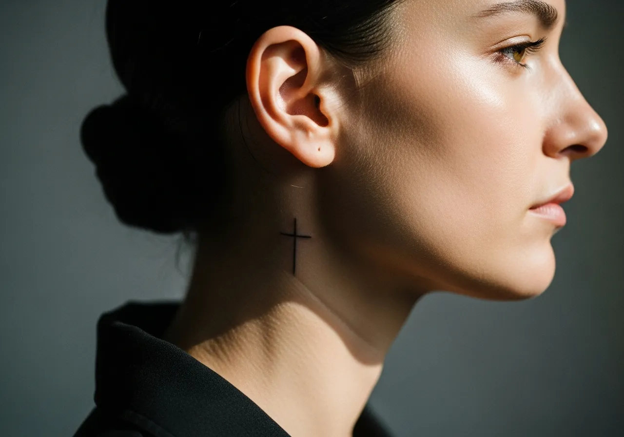 Neck Cross Tattoo