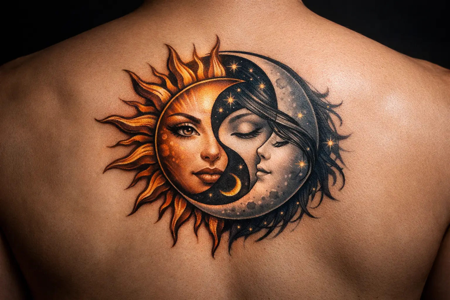 Sun and Moon Combination Tattoos