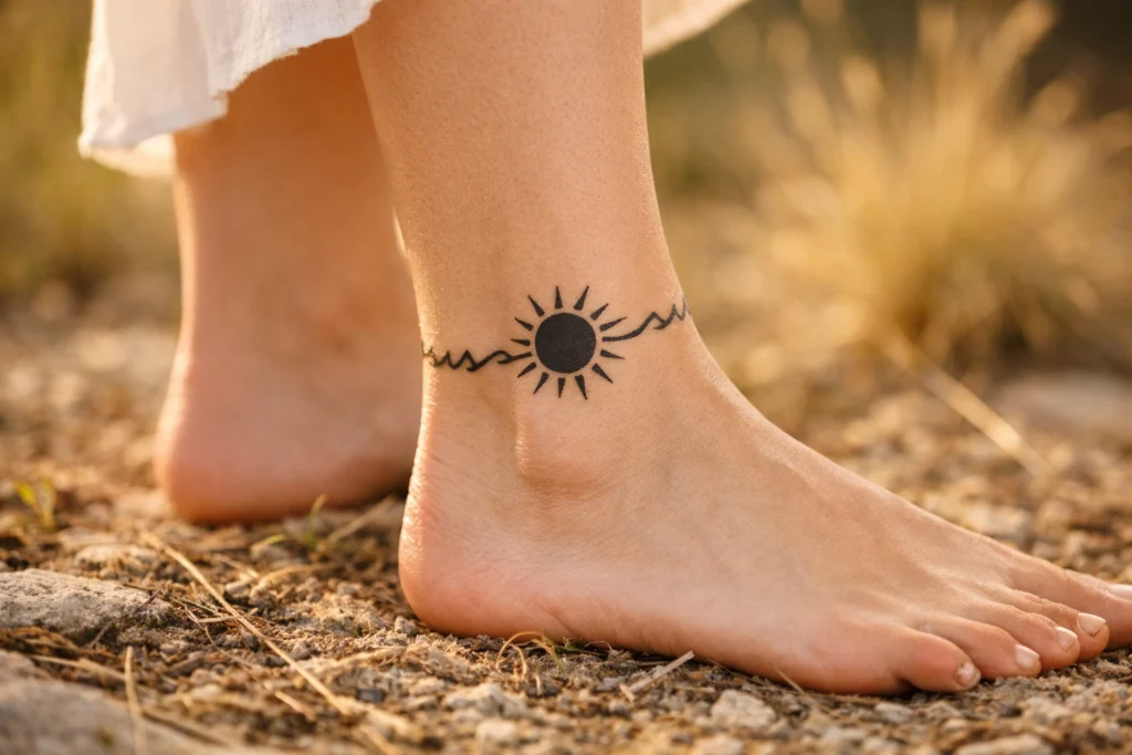 Ankle Sun Tattoo