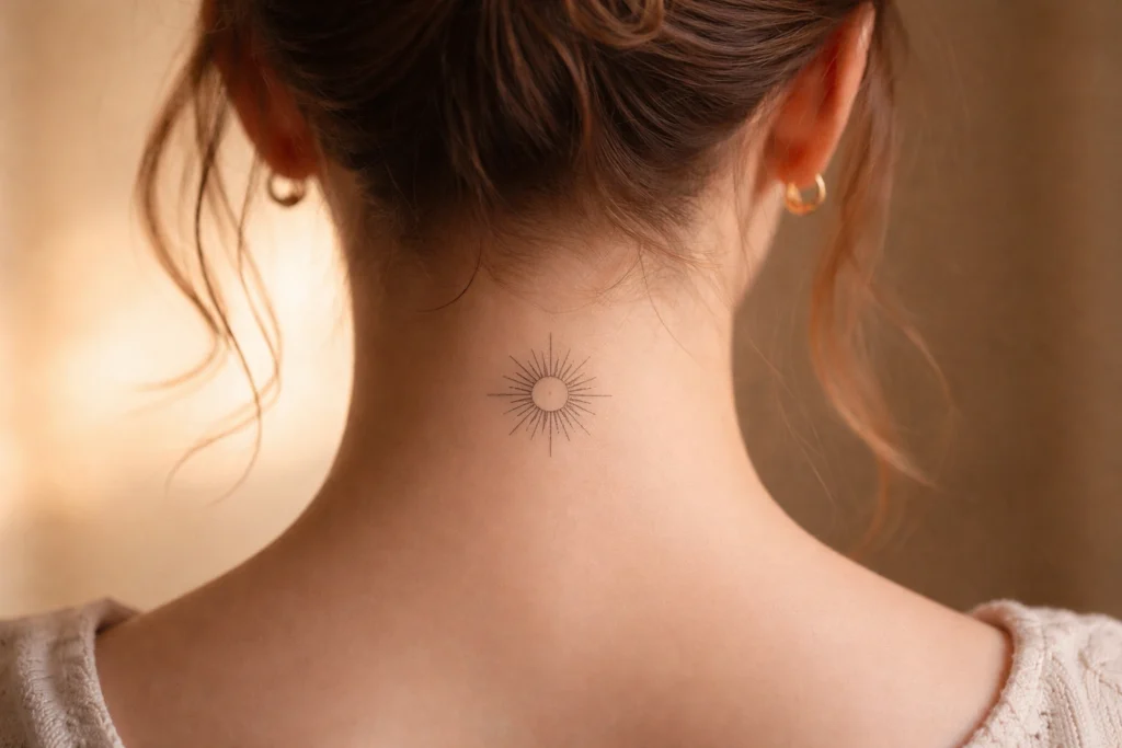 Back of Neck Sun Tattoo