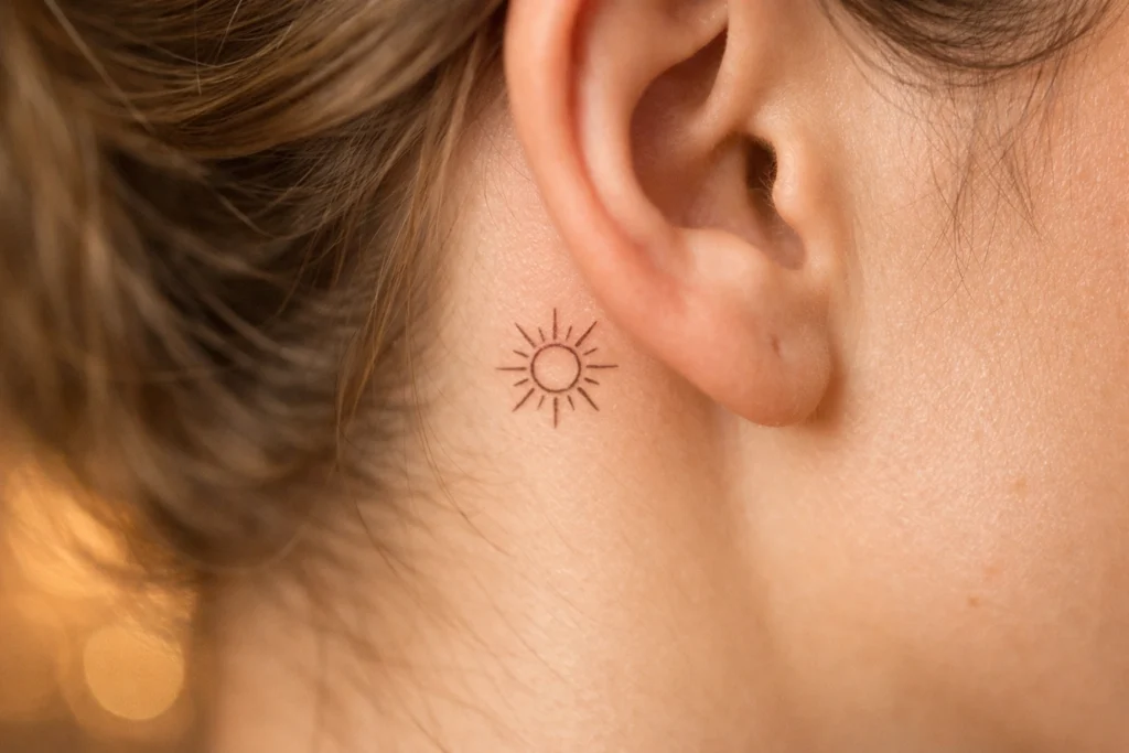 Behind the Ear Sun Tattoo