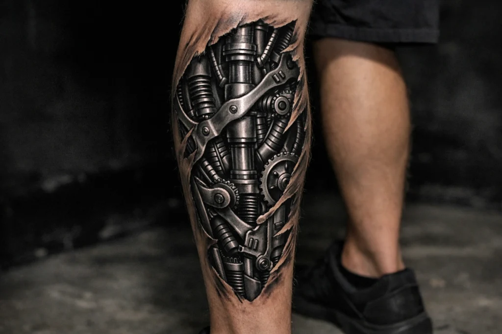Biomechanical Calf Tattoos