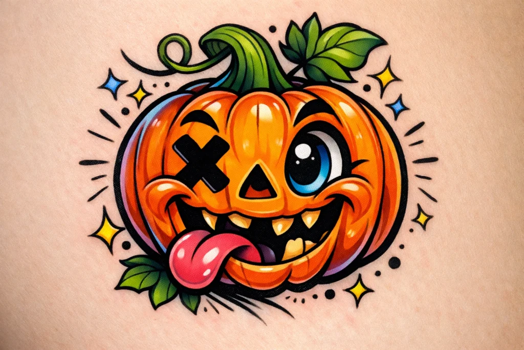 Cartoon Style Pumpkin Tattoo
