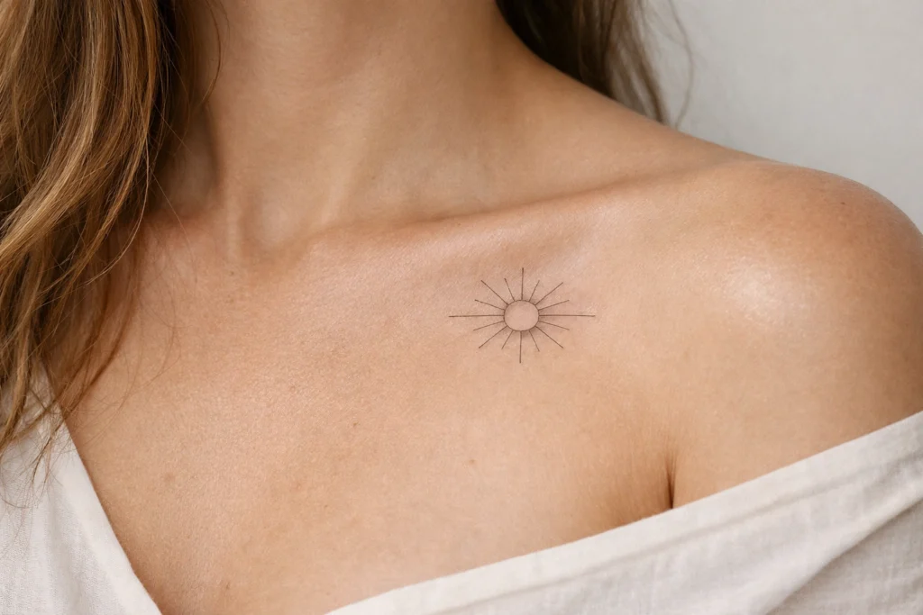 Collarbone Sun Tattoo