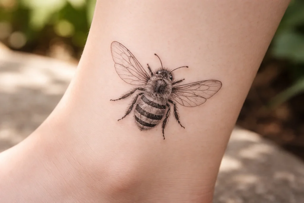 Fine Line Bee Tattoo