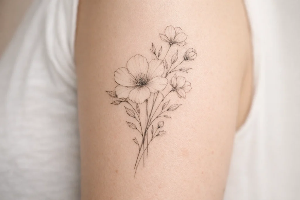 Fine Line Floral Tattoo
