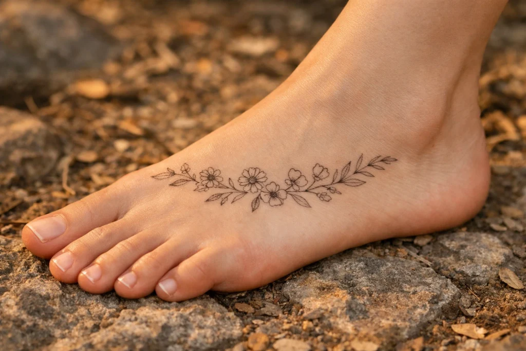 Foot Flower Tattoo Placement