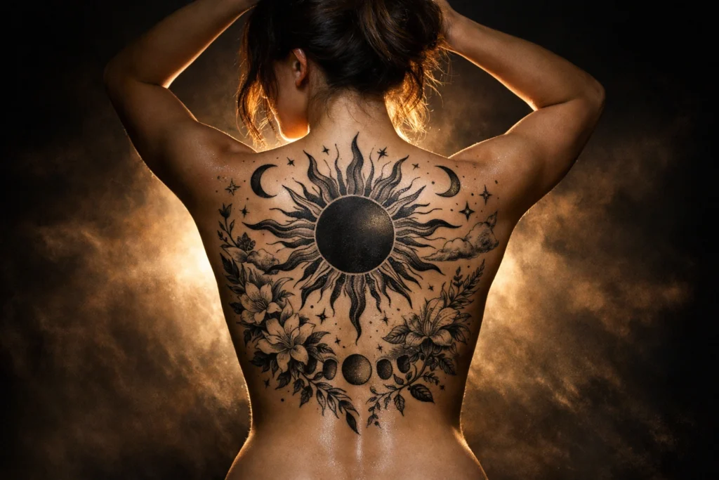 Full Back Sun Tattoo