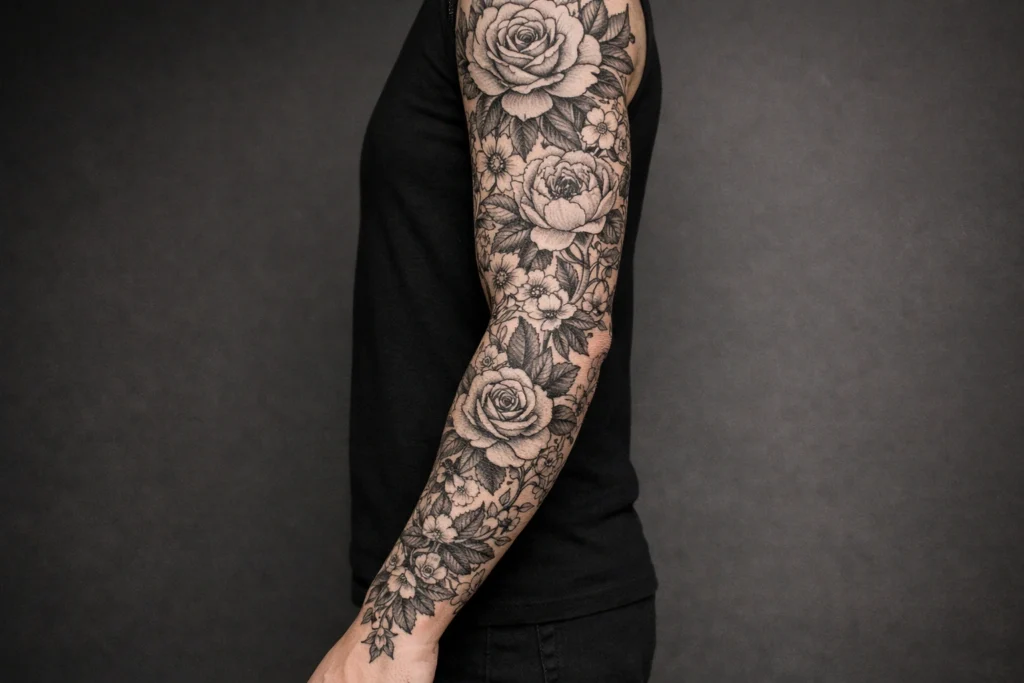 Full Sleeve Flower Tattoo Placement