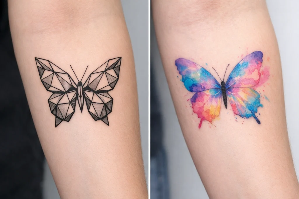 Geometric and Watercolor Butterfly Tattoo Meaning