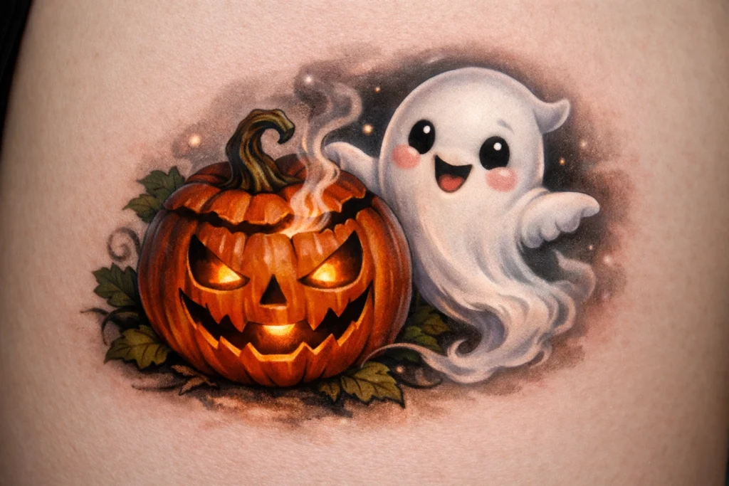 Ghost and Pumpkin Tattoo