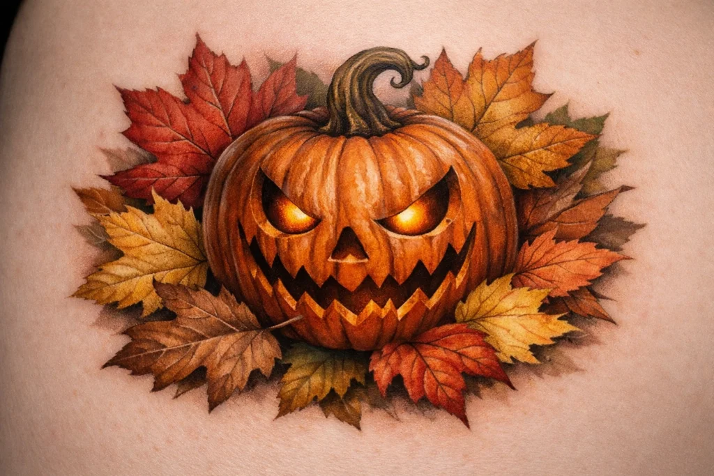 Jack O Lantern with Leaves