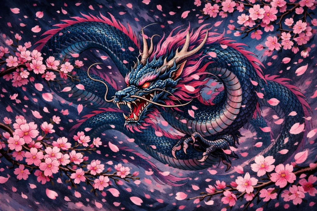 Japanese Dragon With Cherry Blossoms