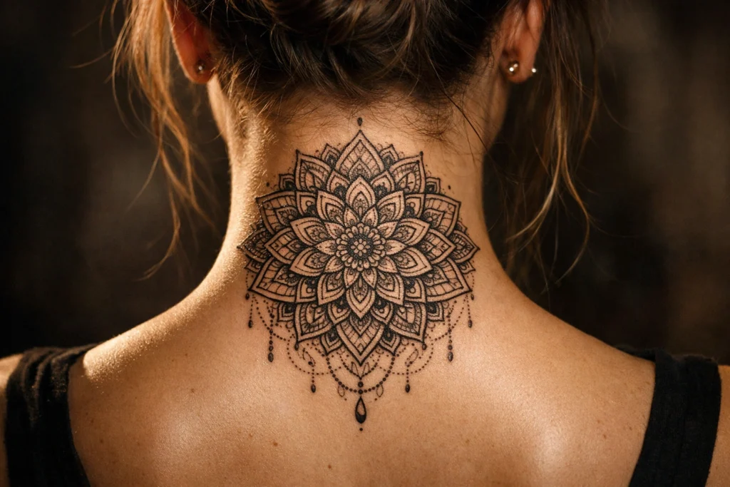 Mandala Design neck tattoos for women