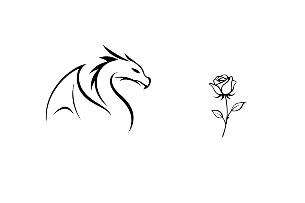 Minimalist Dragon With a Single Flower