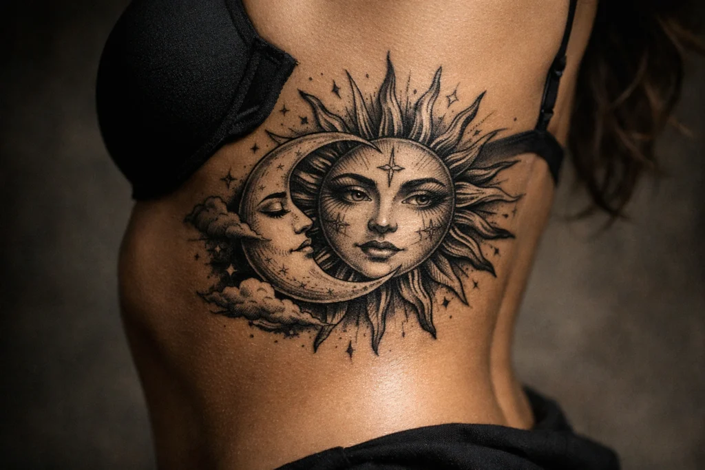 Ribcage Sun Tattoo