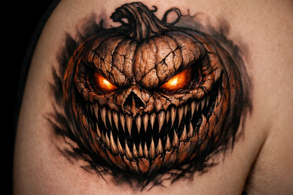 Scary Horror Pumpkin Tattoo