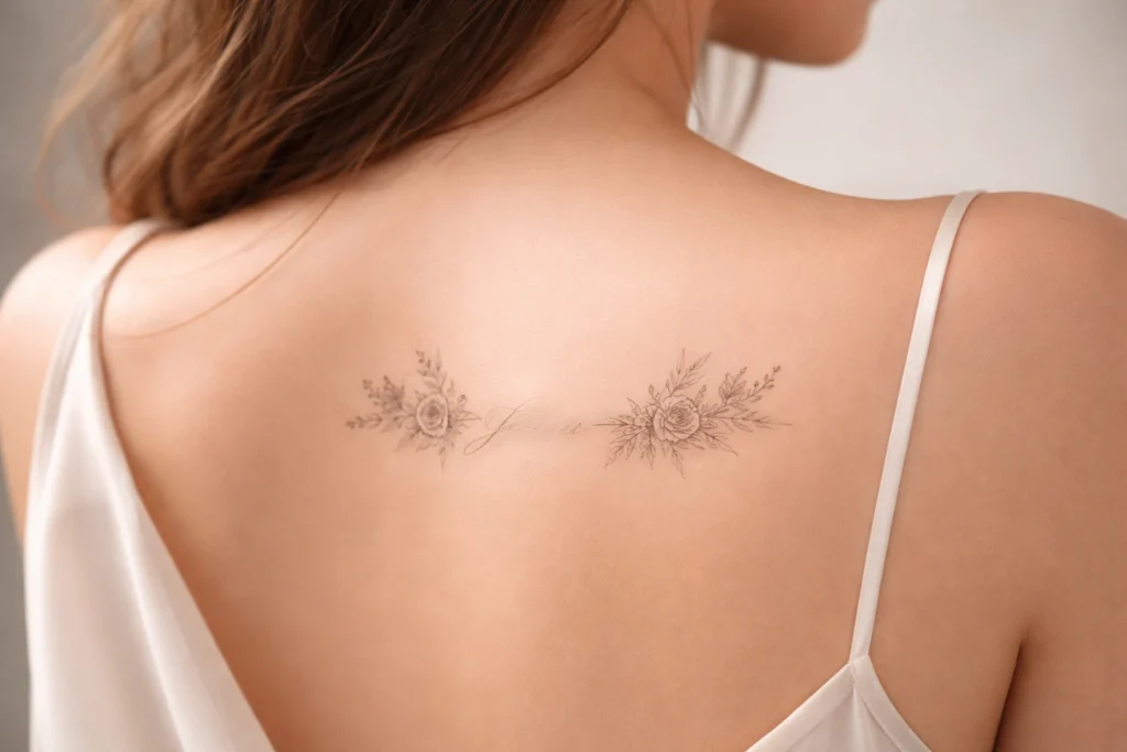 Shoulder Blade Name Tattoo