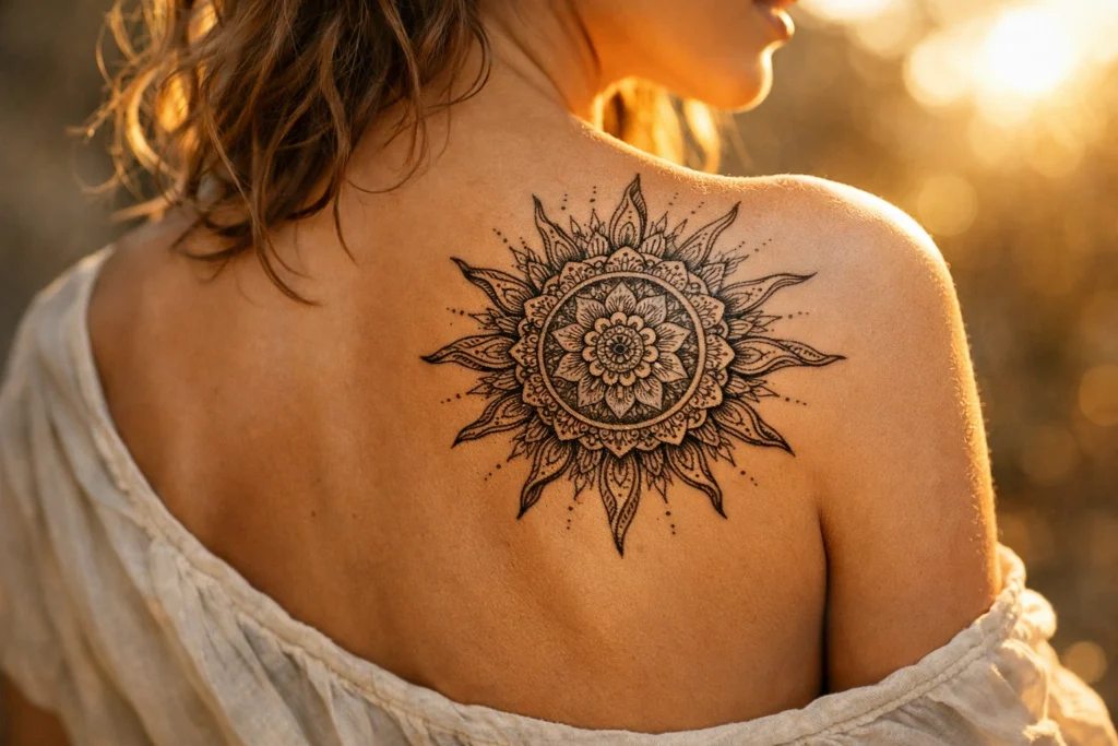 Shoulder Blade Sun Tattoo