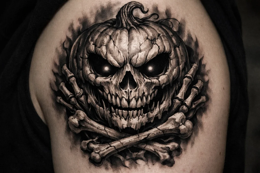Skeleton Pumpkin Tattoo