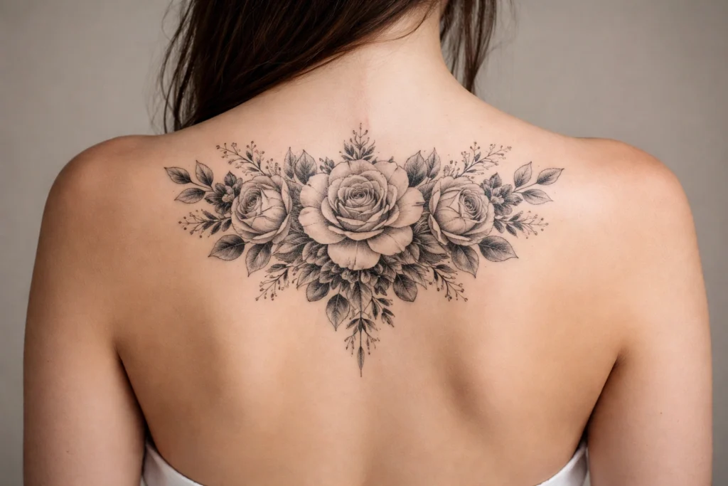 Upper Back Flower Tattoo Placement